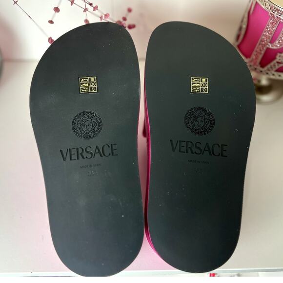 Versace Medusa Biggie Satin Embellished Platform Slide Sandals Pink Size 8.5 NWB - Picture 11 of 16